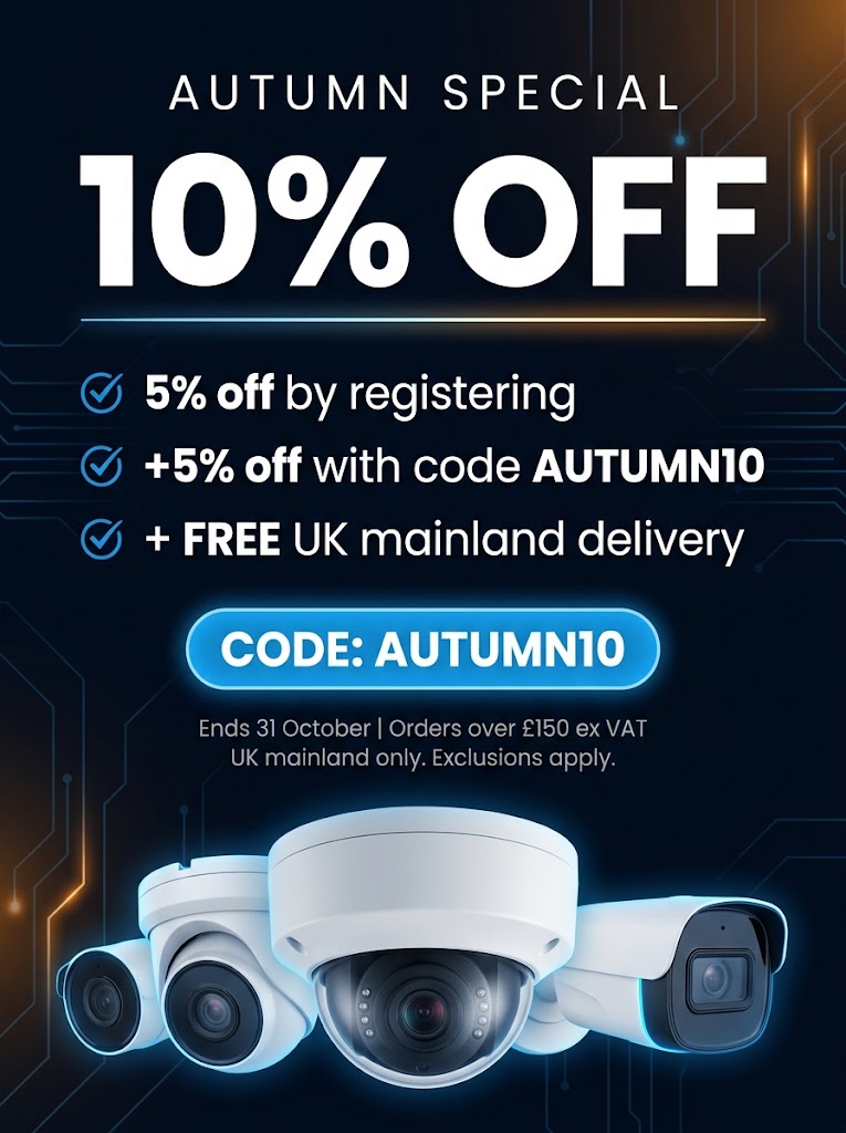 Autumn Special at Netview CCTV - 5% off when you register, plus an extra 5% with code AUTUMN10 and free UK mainland delivery on orders over 150 pounds. Ends 31 October.